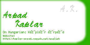 arpad kaplar business card